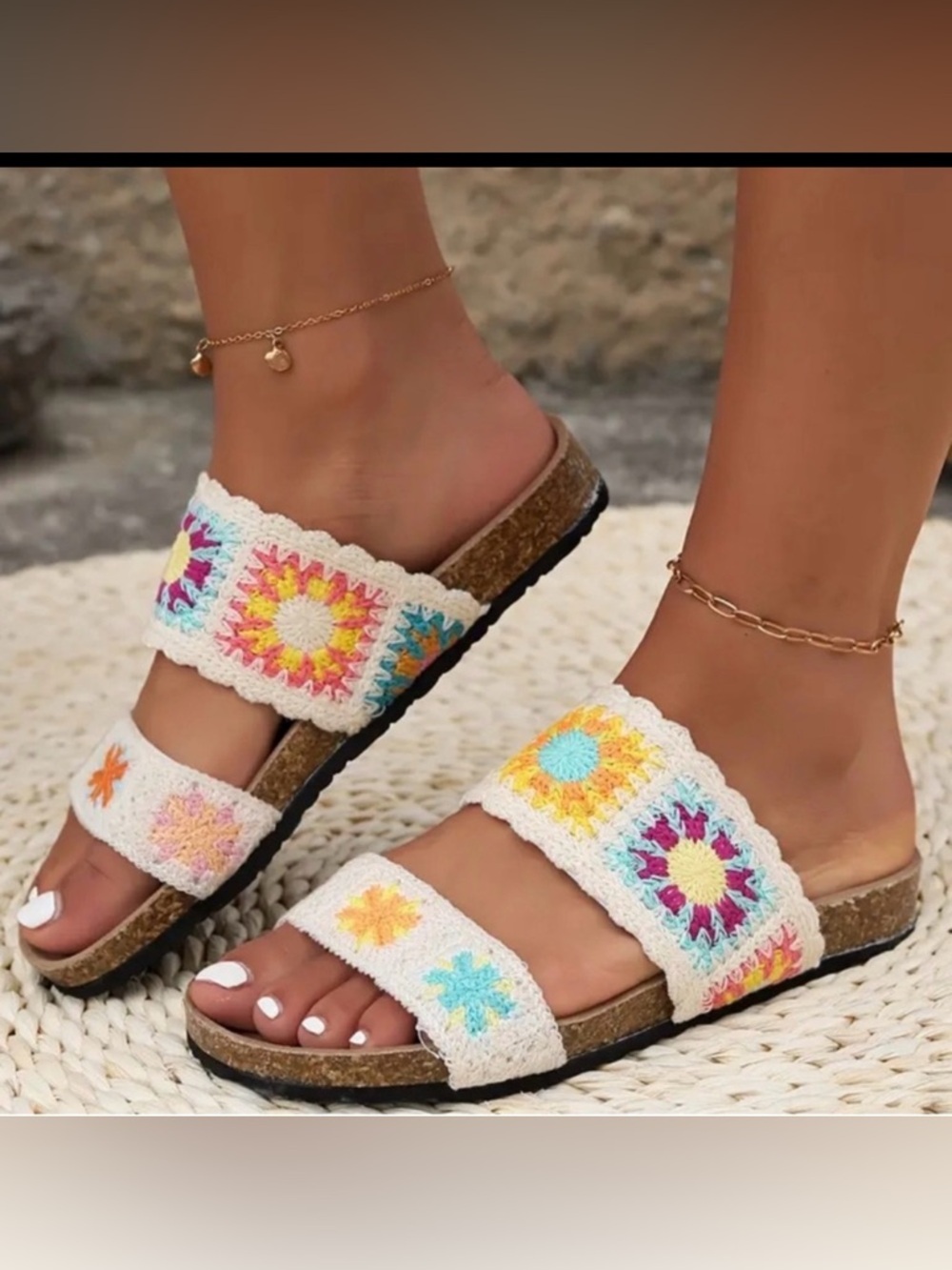 Crochet‎ Embroidered Boho Sandals 9.5 NWT